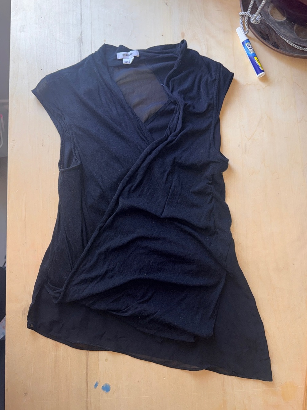 Helmut Lang Black Cotton & Sheer Cross Tank Top Blouse - S